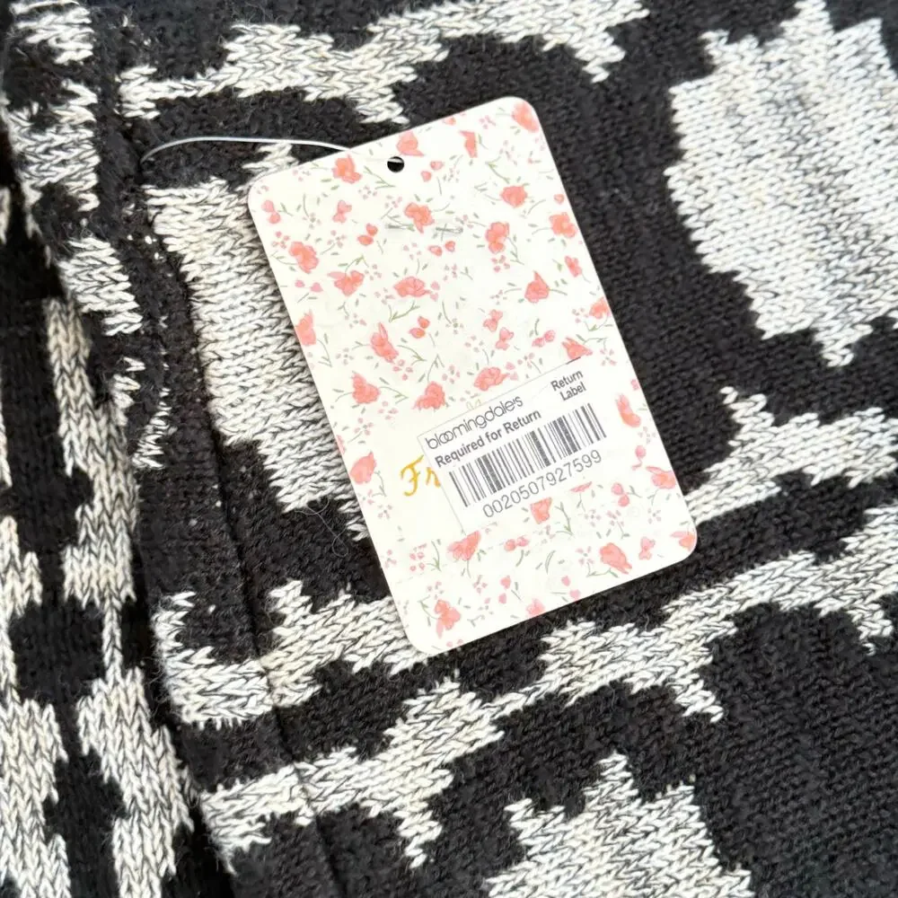 Free People Sweater Mini Skirt Size S Black White Boho‎ Festival Western Chic